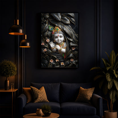 Baby Krishna Modern Luxury Backlight Vertical Wall Art