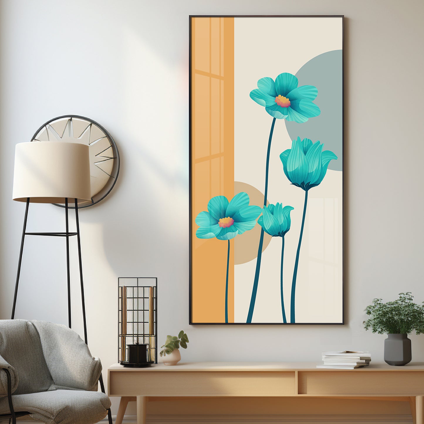 Elegant Blue Flowers Premium Acrylic Vertical Wall Art