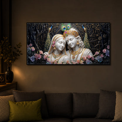 Beautiful Radha Krishna Modern Luxury Backlight Horizontal Wall Art