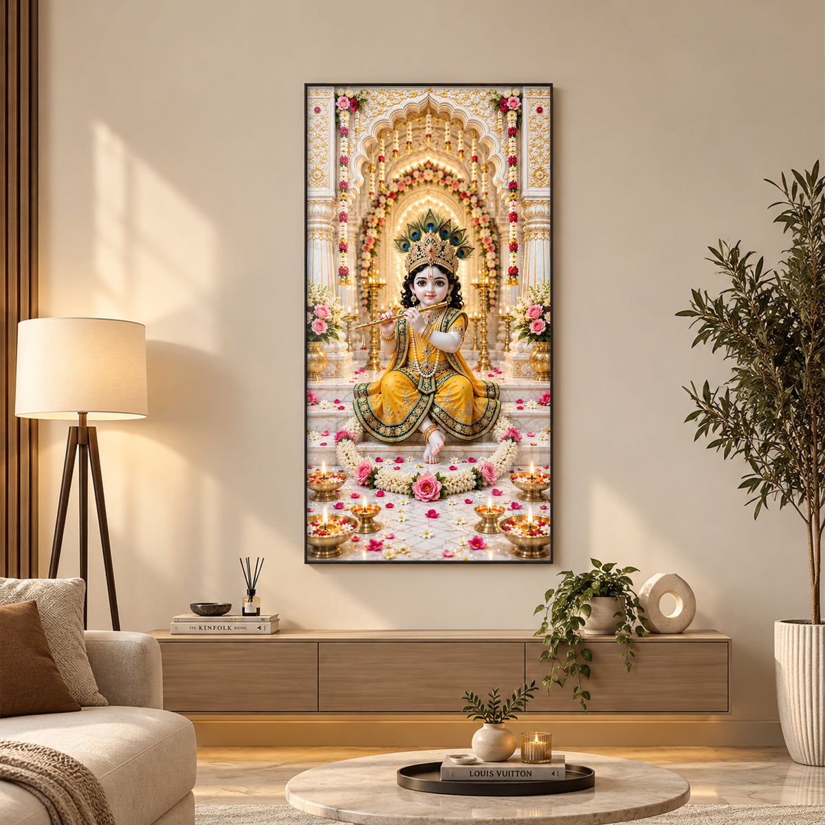 Baal Krishna In Yellow Poshak Premium Acrylic Vertical Wall Art