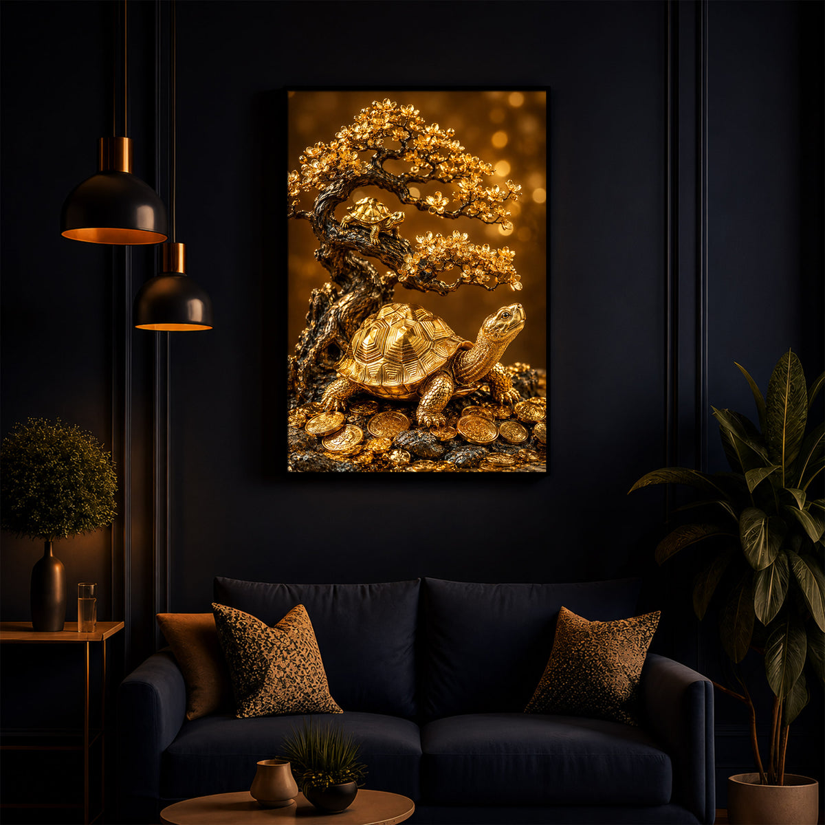 Golden Wealth Turtle Modern Luxury Backlight Vertical Wall Art