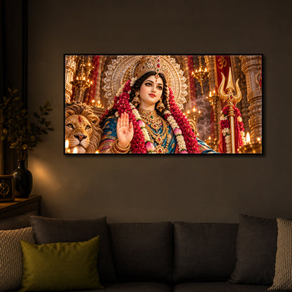 Divine Maa Durga Modern Luxury Backlight Horizontal Wall Art
