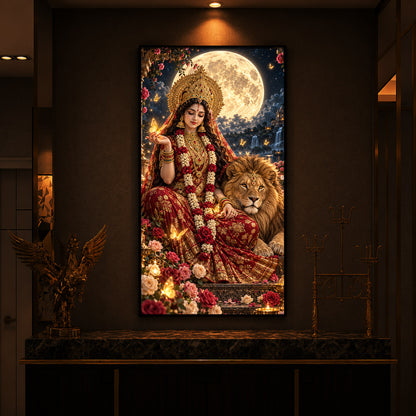 Maa Durga Moonlit Modern Luxury Backlight Vertical Wall Art