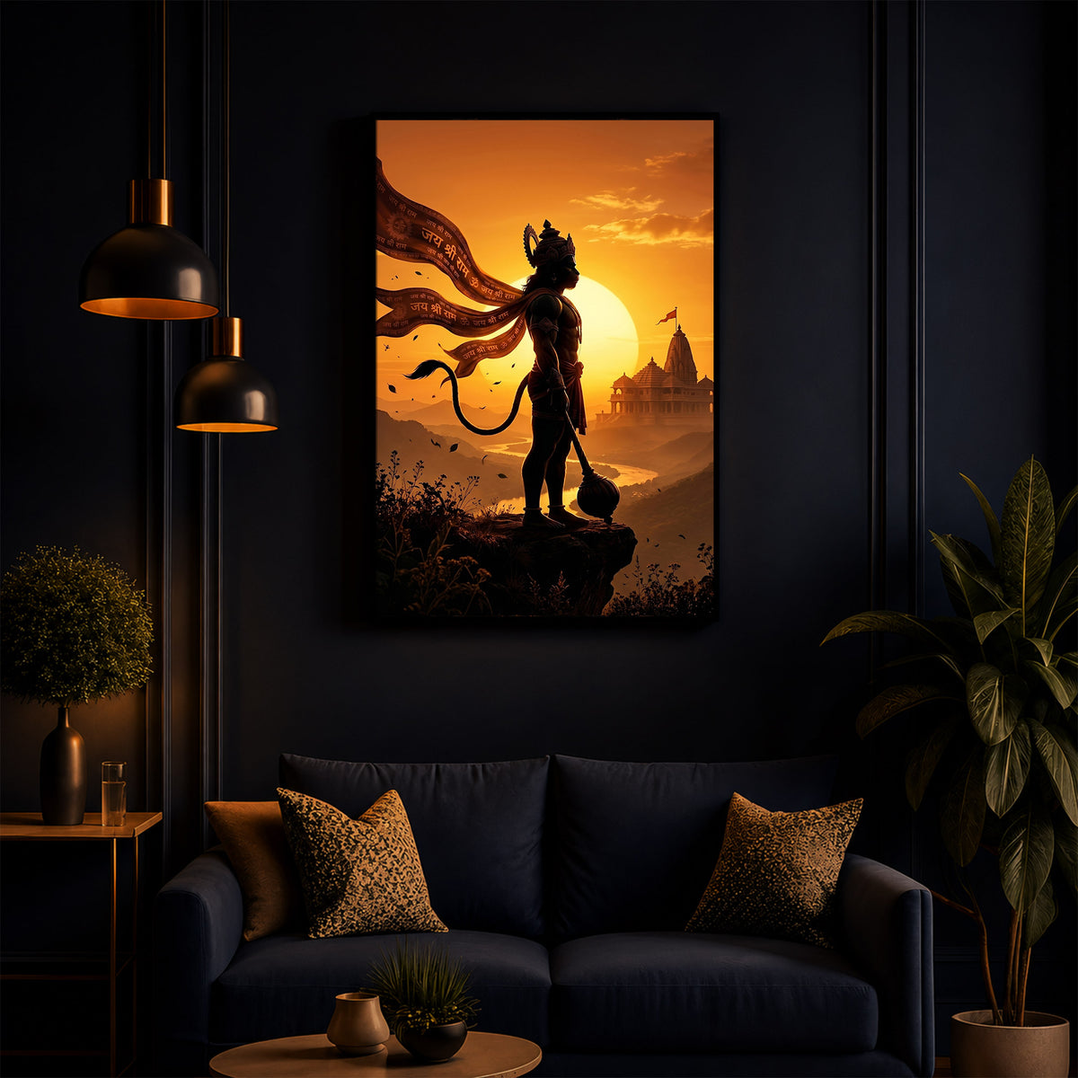 Lord Hanuman With Sunrise Modern Luxury Backlight Vertical Wall Art