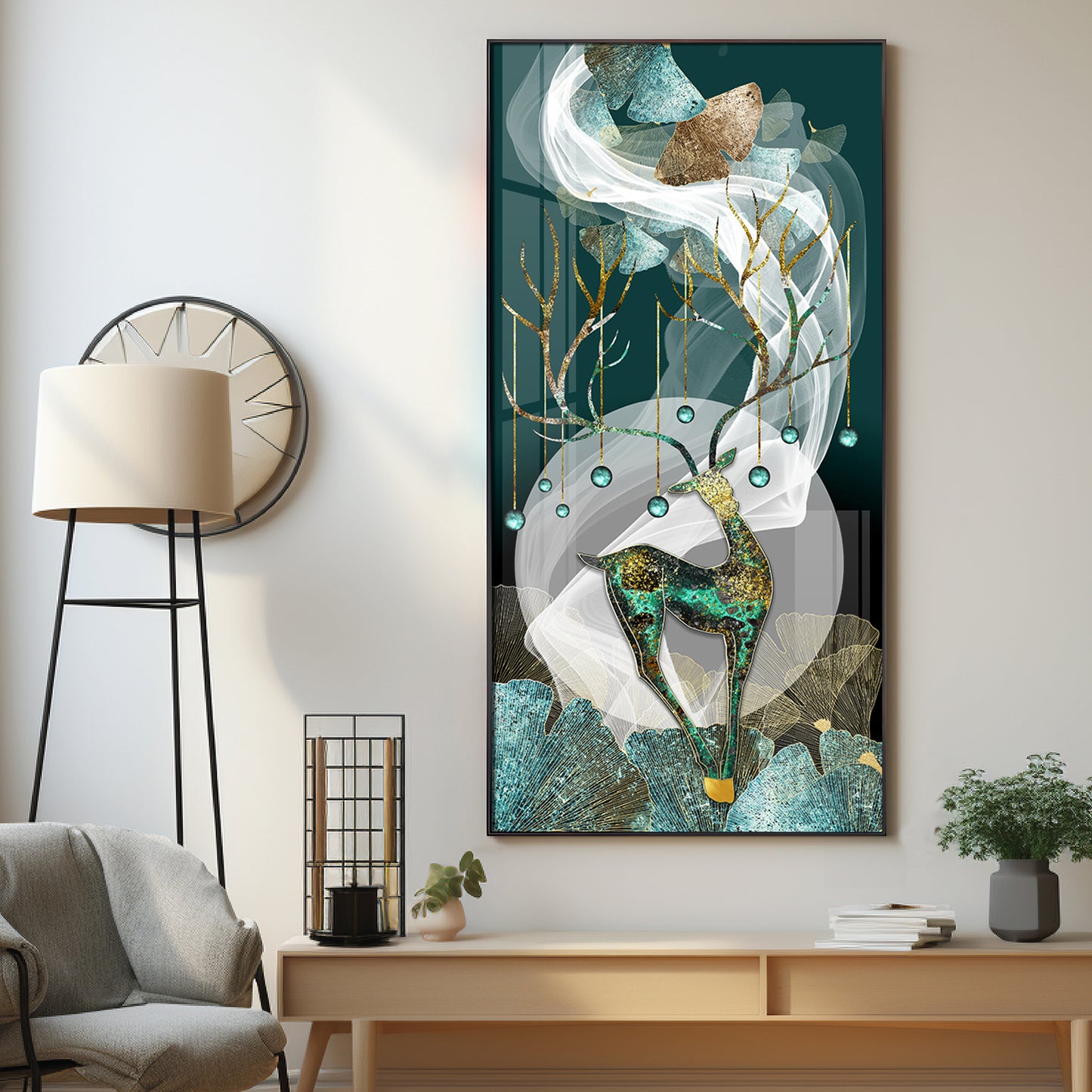 Deer With Dark Green Background Premium Acrylic Vertical Wall Art