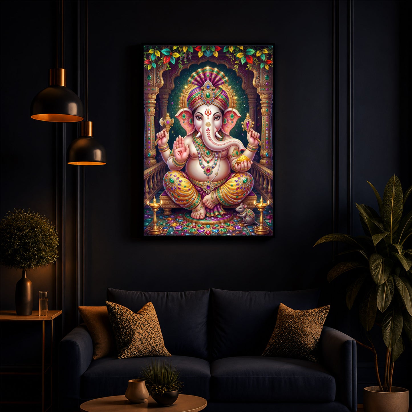 Lord Ganesha Modern Luxury Backlight Vertical Wall Art