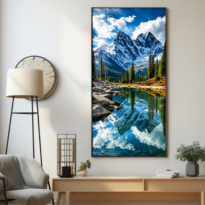 Serene Mountain Lake Premium Acrylic Vertical Wall Art