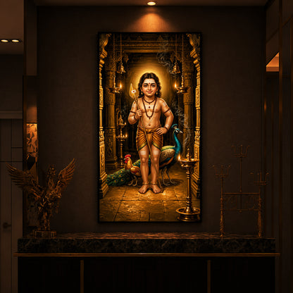 God Bala Muruga Modern Luxury Backlight Vertical Wall Art
