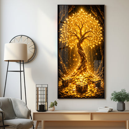 Golden Tree Of Wealth Premium Acrylic Vertical Wall Art