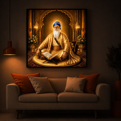 Guru Nanak Dev Ji In Golden Attire Modern Luxury Backlight Square Wall Art