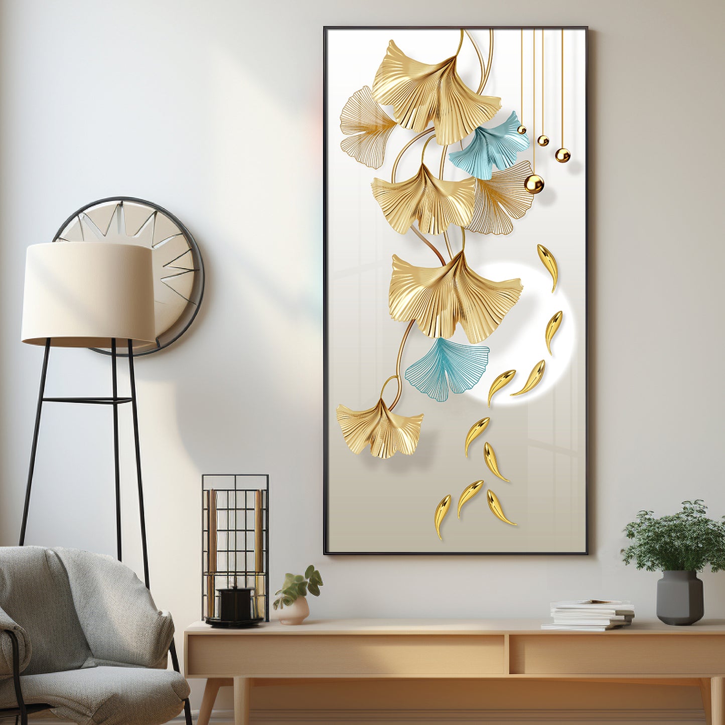 Golden Blossom Elegance Premium Acrylic Vertical Wall Art