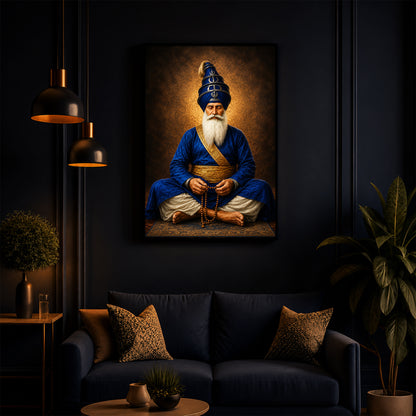 Divine Meditating Sikh Warrior Saint Modern Luxury Backlight Vertical Wall Art