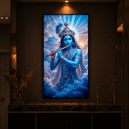 Lord Shri Krishna Modern Luxury Backlight Vertical Wall Art