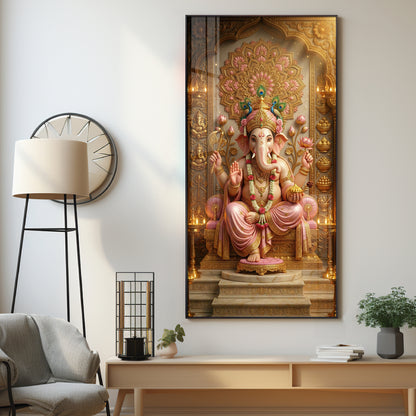 Divine Luminescence Ganesha Throne Premium Acrylic Vertical Wall Art