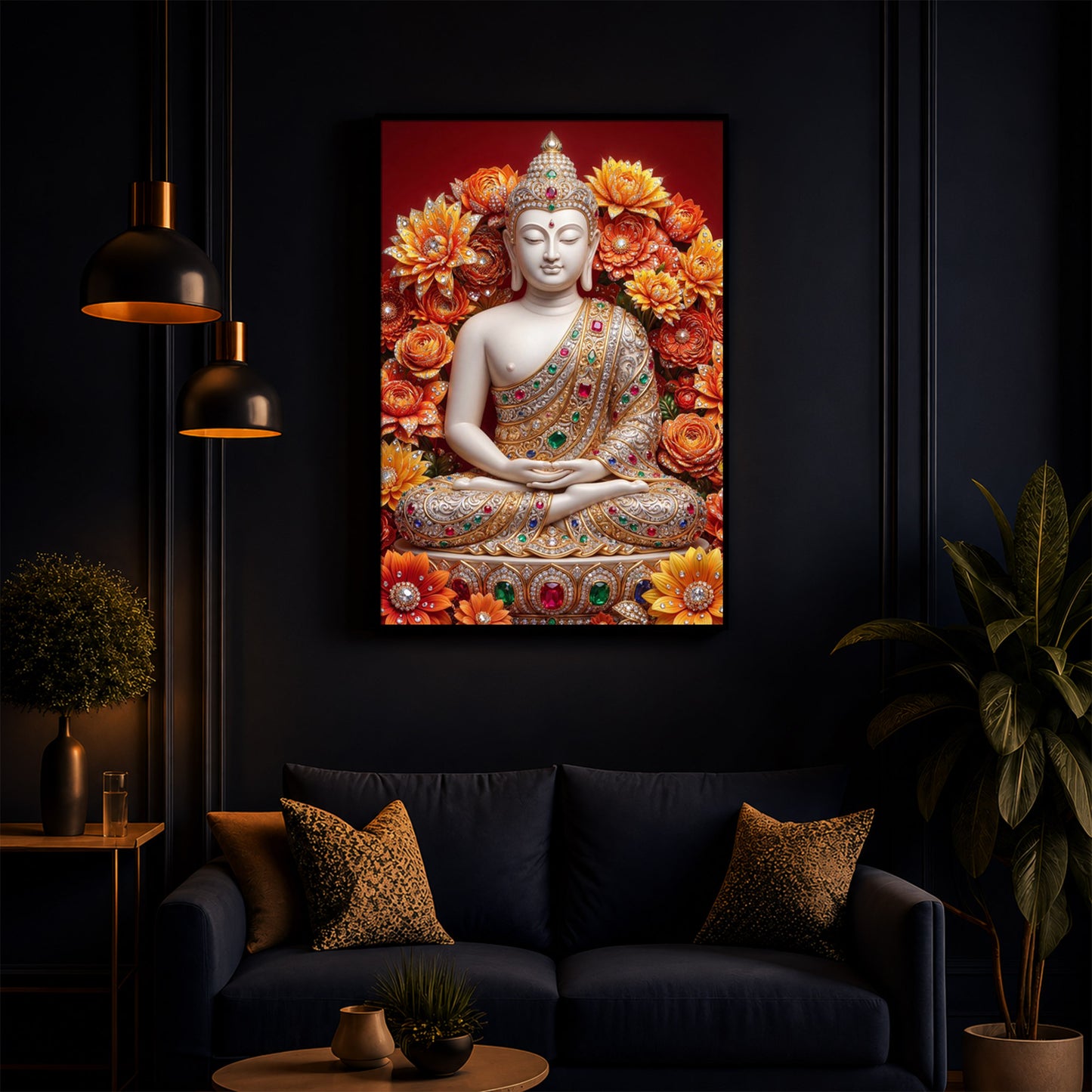 Buddha Bless Modern Luxury Backlight Vertical Wall Art
