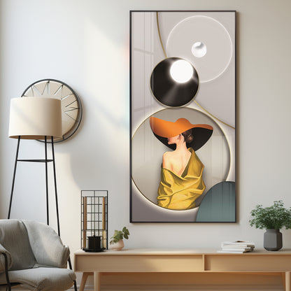 Modern Girl With Orange Hat Premium Acrylic Vertical Wall Art