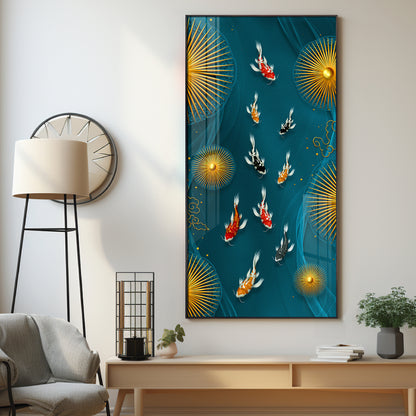 Feng Shui Koi Fish Premium Acrylic Vertical Wall Art