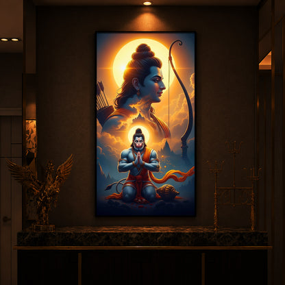Ram and Hanuman Ji Modern Luxury Backlight Vertical Wall Art