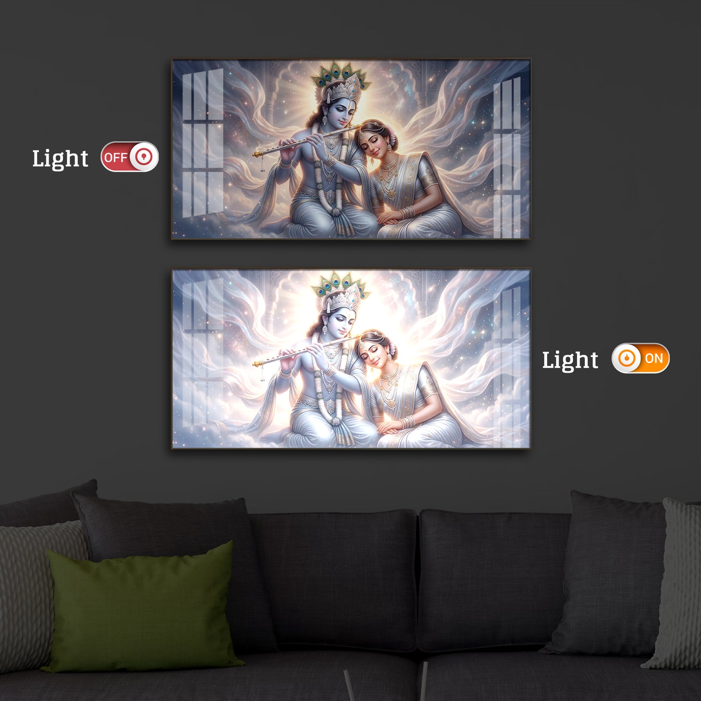 Krishna Radha Modern Luxury Backlight Horizontal Wall Art