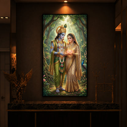 Shree Radhe Krishna Modern Luxury Backlight Vertical Wall Art