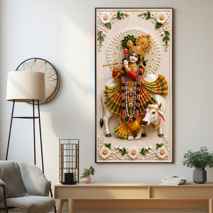 Lord Krishna Playing The Flute Premium Acrylic Vertical Wall Art