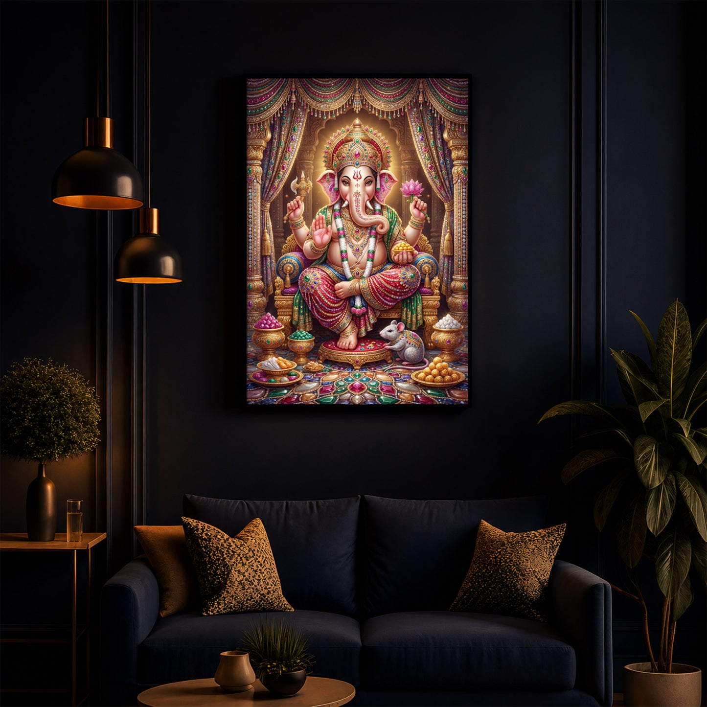 Shree Ganesh Darbar Modern Luxury Backlight Vertical Wall Art
