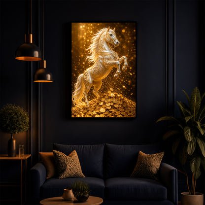 Majestic Golden Horse Modern Luxury Backlight Vertical Wall Art