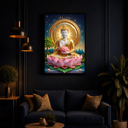 Lord Gautama Buddha Modern Luxury Backlight Vertical Wall Art