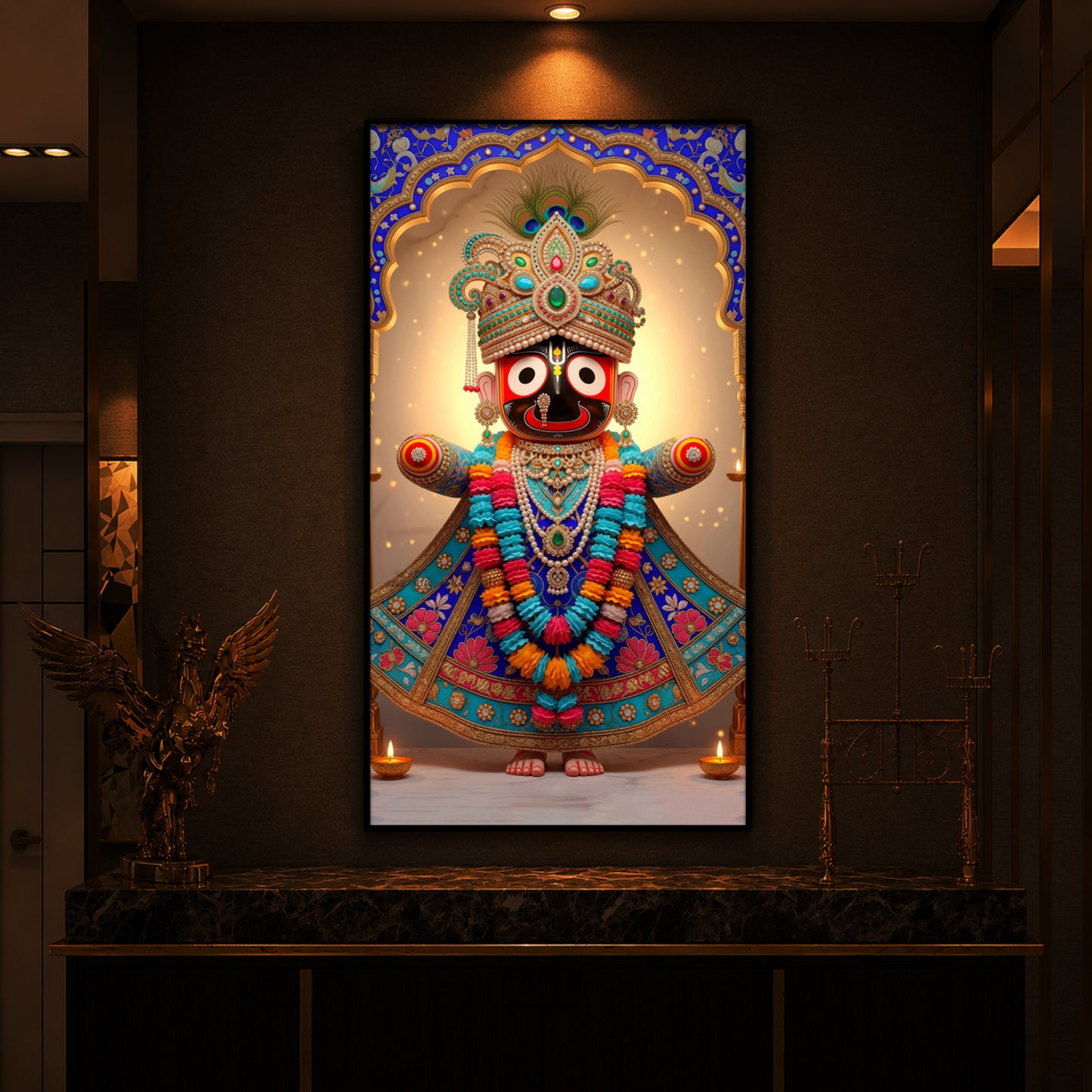 Jai Shri Jagannath Ji Modern Luxury Backlight Vertical Wall Art