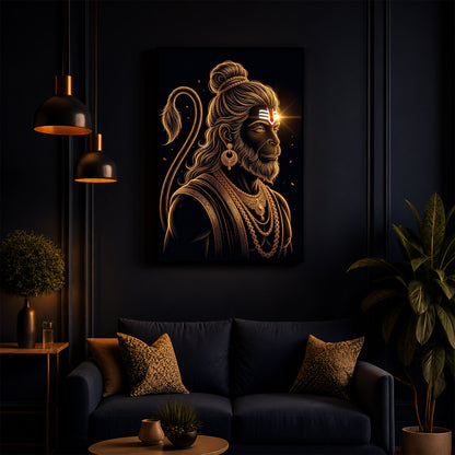 Hanuman With Tilak Modern Luxury Backlight Vertical Wall Art