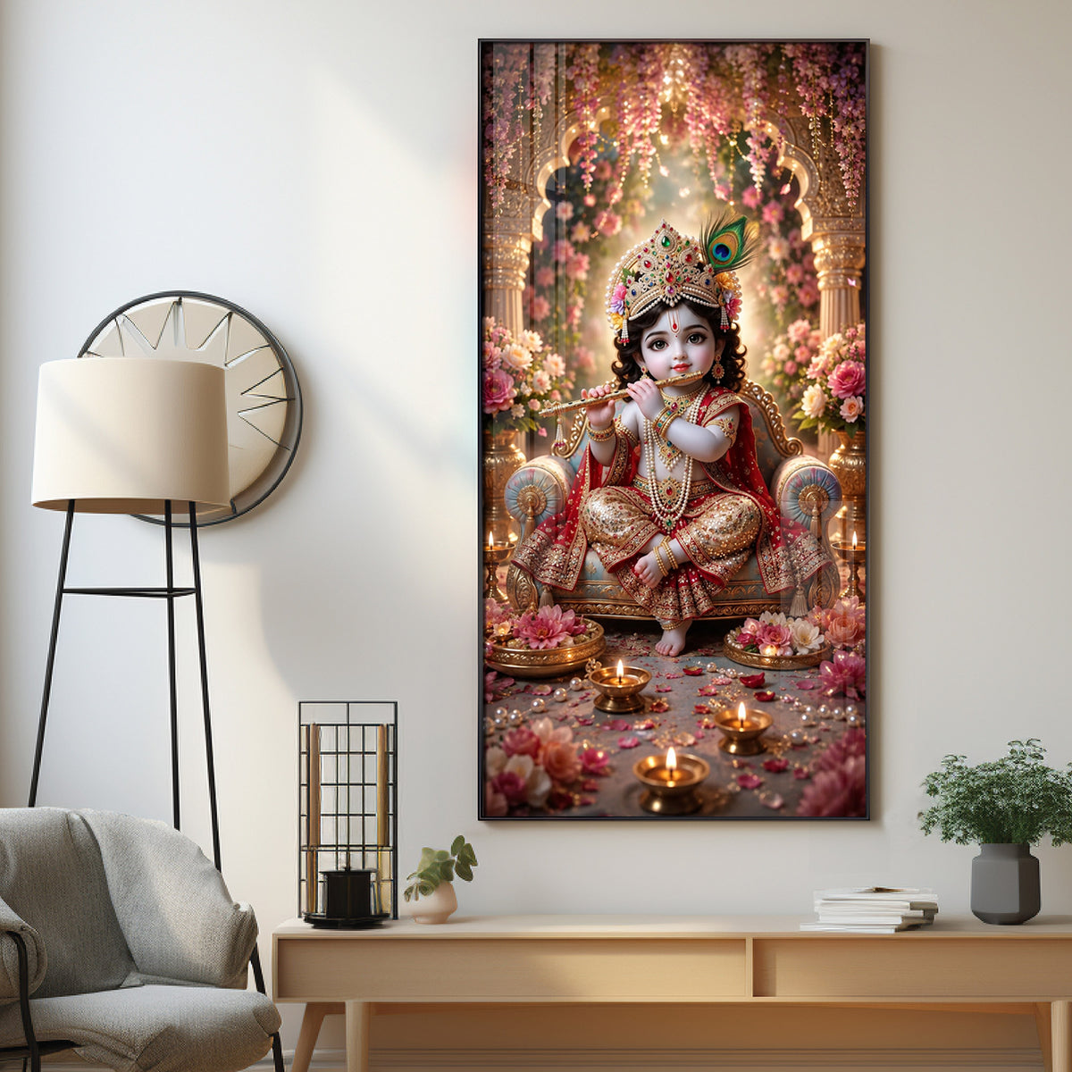Divine Bhagwan Krishna Premium Acrylic Vertical Wall Art