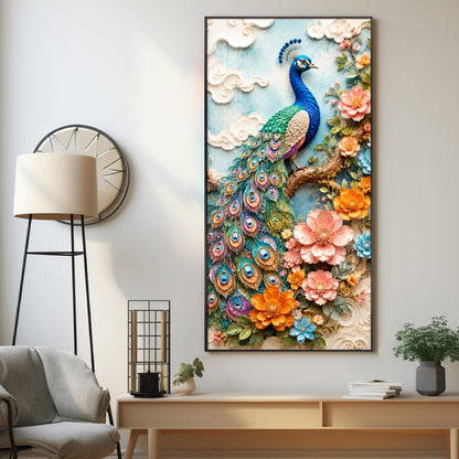 Majestic Peacock & Floral Premium Acrylic Vertical Wall Art