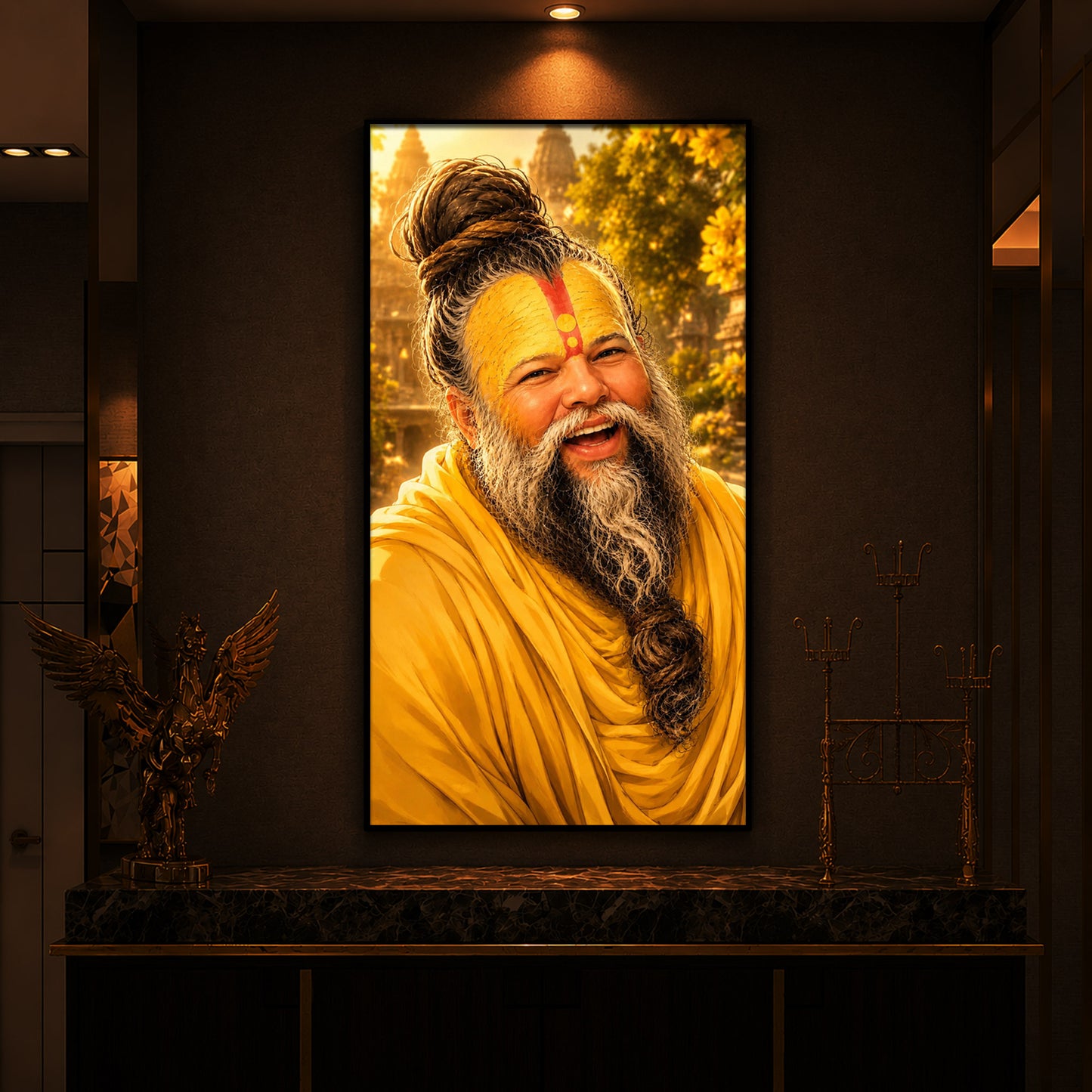 Shri Premanand Ji Maharaj Modern Luxury Backlight Vertical Wall Art
