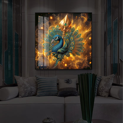 Lord Murugan’s Majestic Peacock Modern Luxury Backlight Square Wall Art