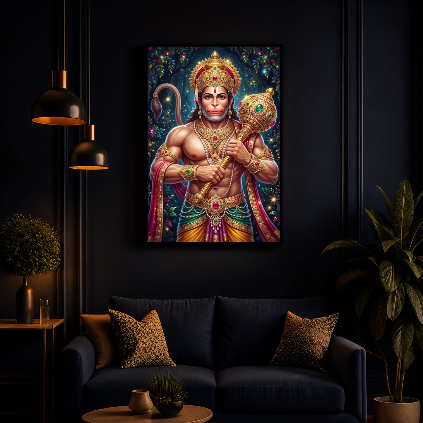Pavan Putra Hanuman Ji Modern Luxury Backlight Vertical Wall Art