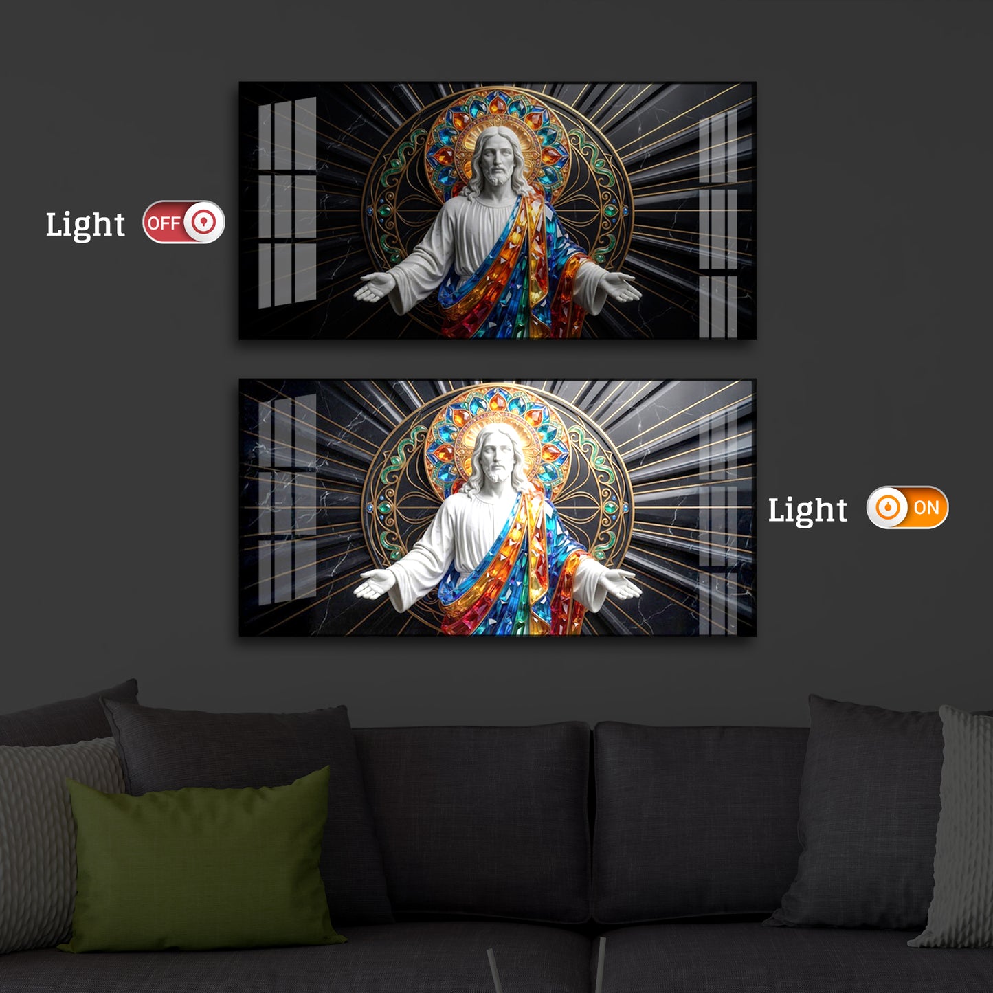 Divine Jesus Modern Luxury Backlight Horizontal Wall Art