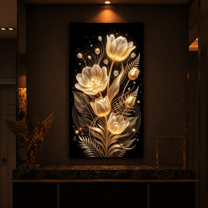 Golden Luminous Tulip Modern Luxury Backlight Vertical Wall Art