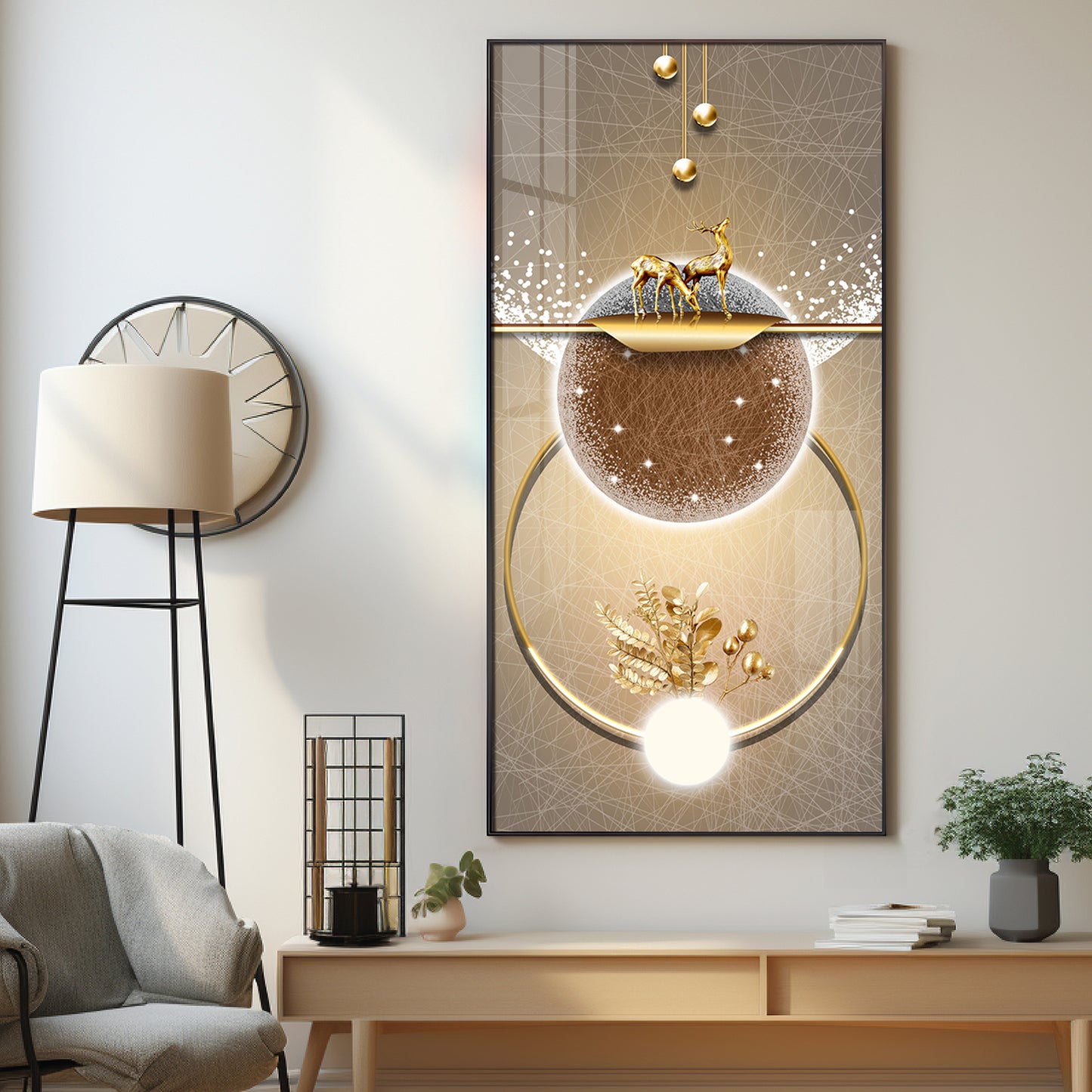 Golden Elegance Hallway Premium Acrylic Vertical Wall Art