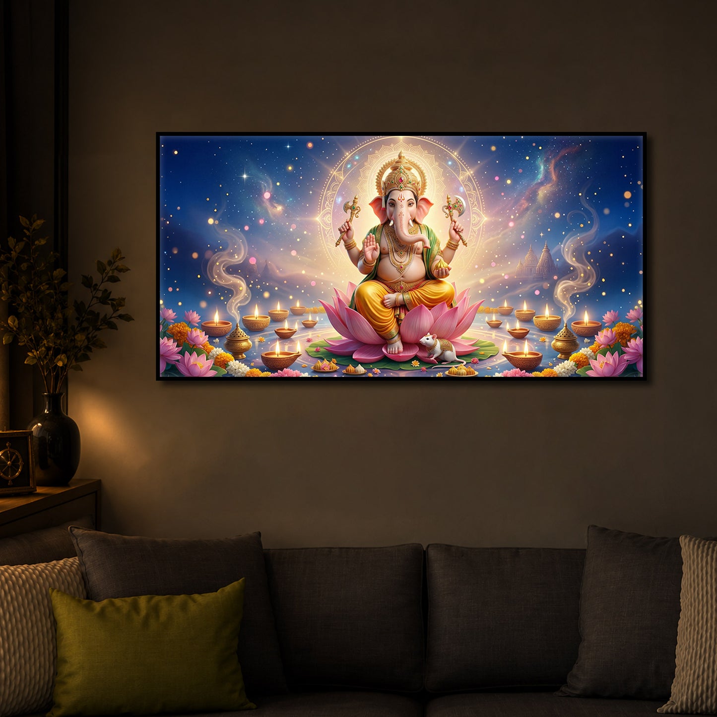 Shree Ganesh Ji Modern Luxury Backlight Horizontal Wall Art