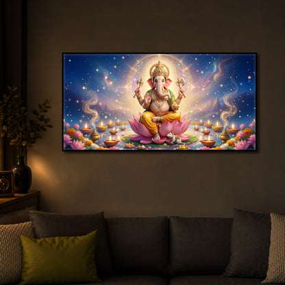 Shree Ganesh Ji Modern Luxury Backlight Horizontal Wall Art