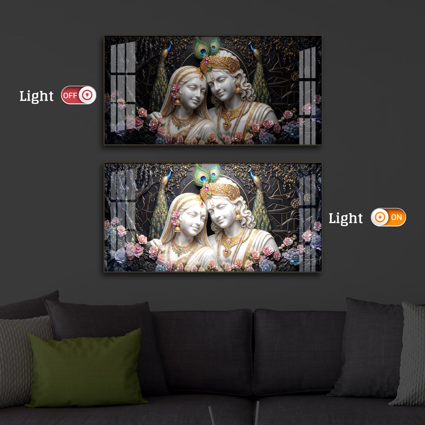 Beautiful Radha Krishna Modern Luxury Backlight Horizontal Wall Art