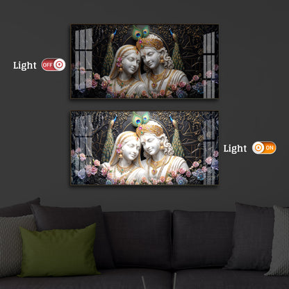 Beautiful Radha Krishna Modern Luxury Backlight Horizontal Wall Art