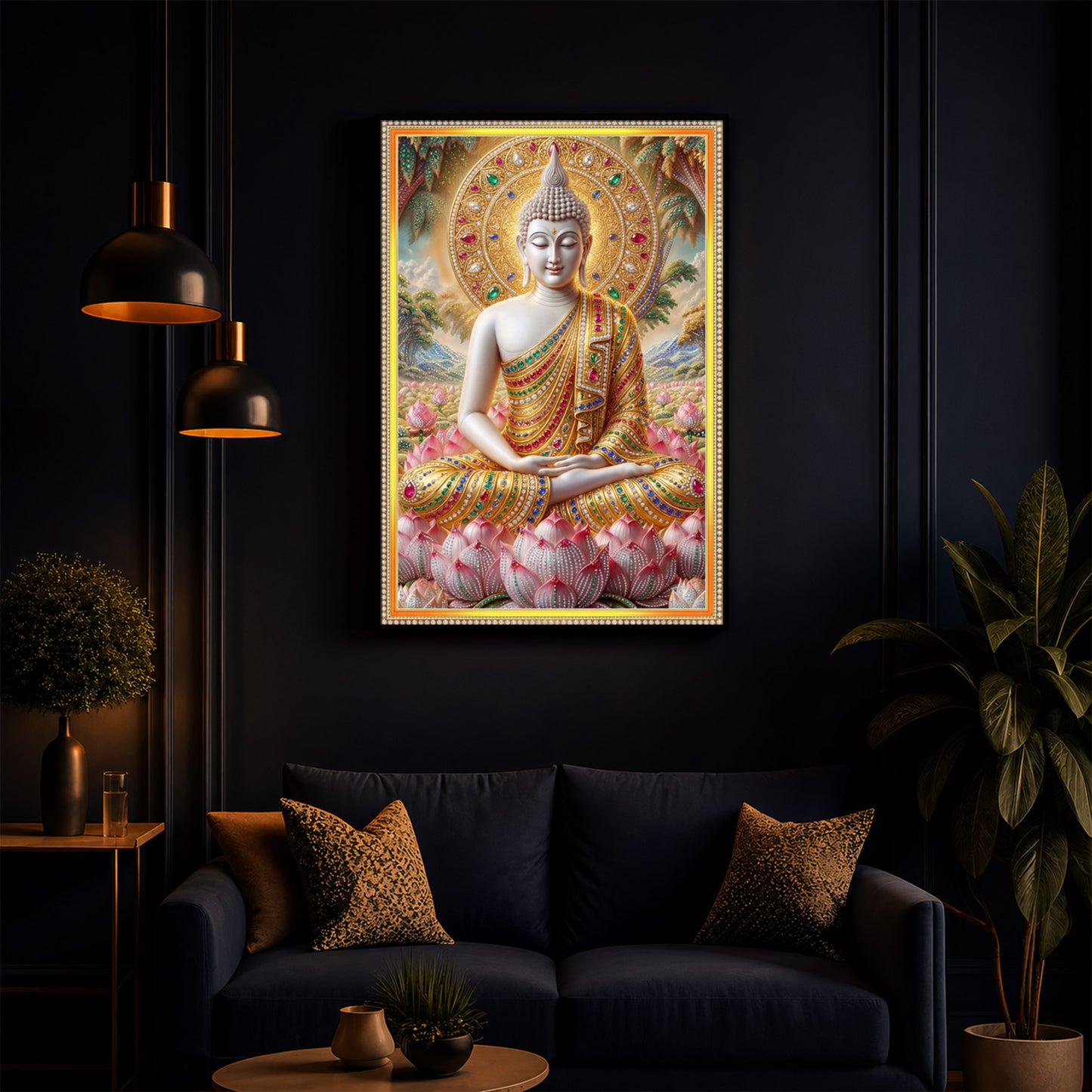 Divine Buddha Harmony Modern Luxury Backlight Vertical Wall Art