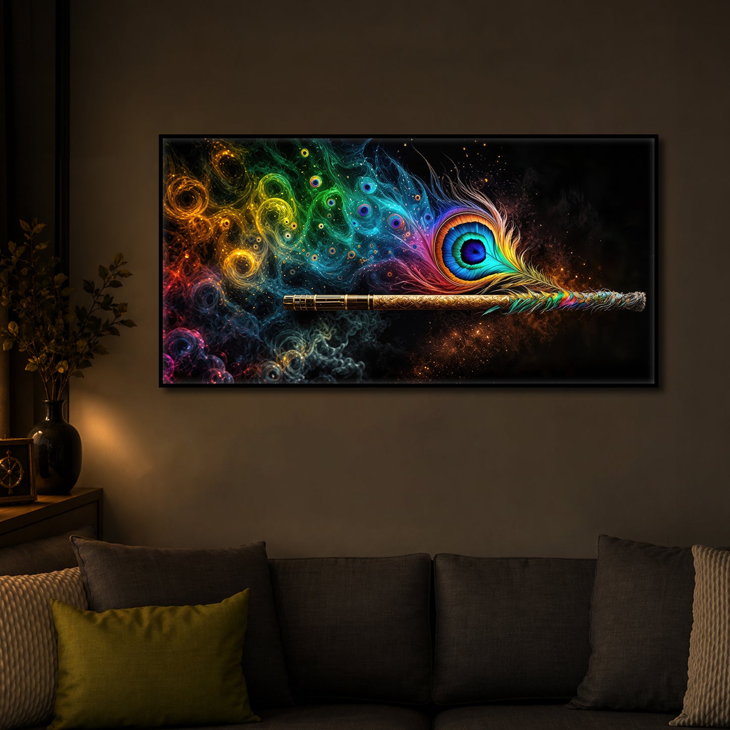 Divine Krishna Coverts Illumination Modern Luxury Backlight Horizontal Wall Art