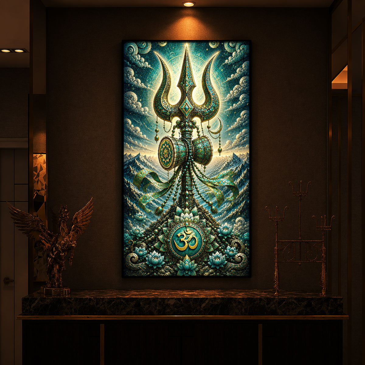 Lord Shiva's Trishul  Modern Luxury Backlight Vertical Wall Art