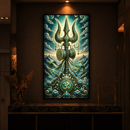 Lord Shiva's Trishul  Modern Luxury Backlight Vertical Wall Art