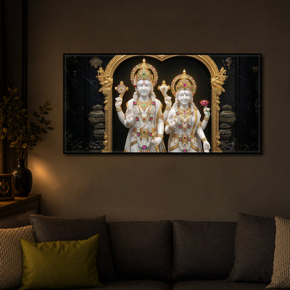 Lord Vishnu & Goddess Lakshmi Modern Luxury Backlight Horizontal Wall Art