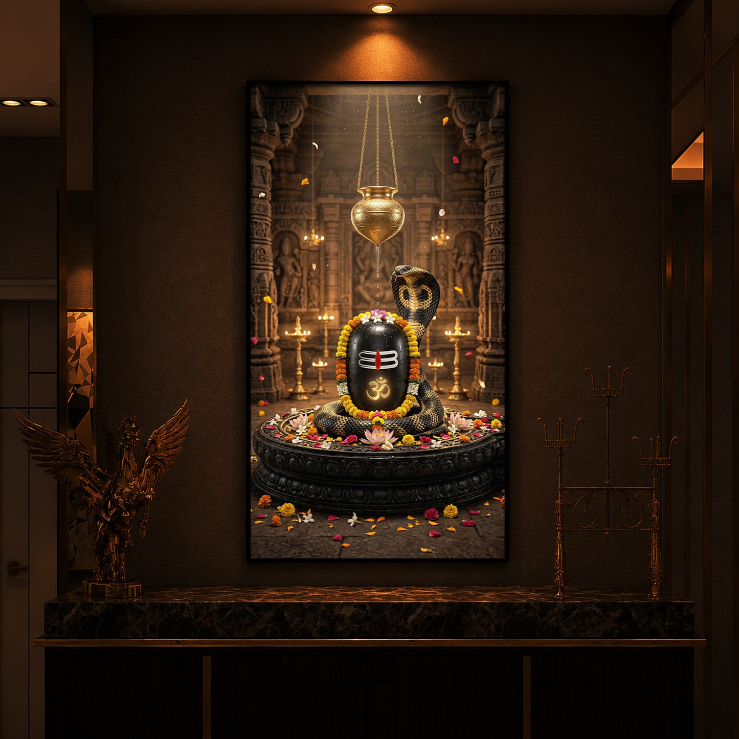 Om Namah Shivayah Modern Luxury Backlight Vertical Wall Art