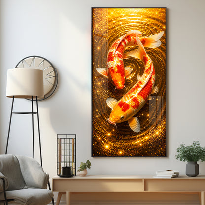 Twin Golden Koi Fish Premium Acrylic Vertical Wall Art