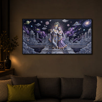 Hindu Deities Shri Radha Krishna Modern Luxury Backlight Horizontal Wall Art